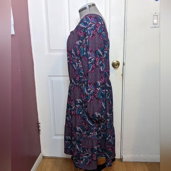 Lane Bryant Fantasy Floral 3/4 Sleeve Square Neck Tiered Fit & Flare Dress 26/28 - Picture 8 of 16